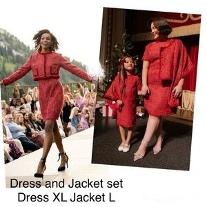 Ivy City Co Reese Tweed Dress & Jacket Set Pockets Suit Academia Career L XL Red